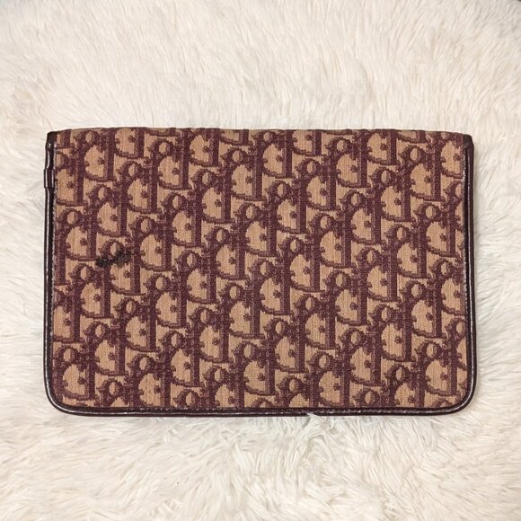 Christian Dior, Trotter Canvas Clutch Bag in Burgundy, VINTAGE - Picture 2 of 12
